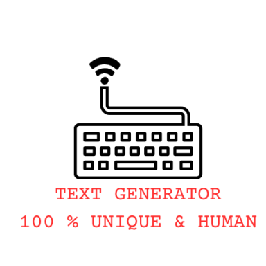 Grafik einer Tastatur mit WLAN-Symbol und dem Text "TEXT GENERATOR 100 % UNIQUE & HUMAN". Hier sehen Sie das Logo vom Schreibdienst!