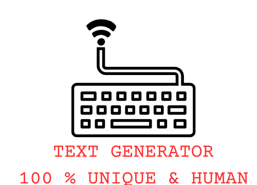 Tastatur mit WLAN-Symbol und dem Text "TEXT GENERATOR 100 % UNIQUE & HUMAN". Sie sehen das Logo von Text Generator Schreibservice 